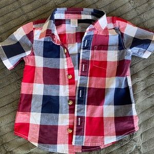 Red, white, blue plaid button down 24 mo